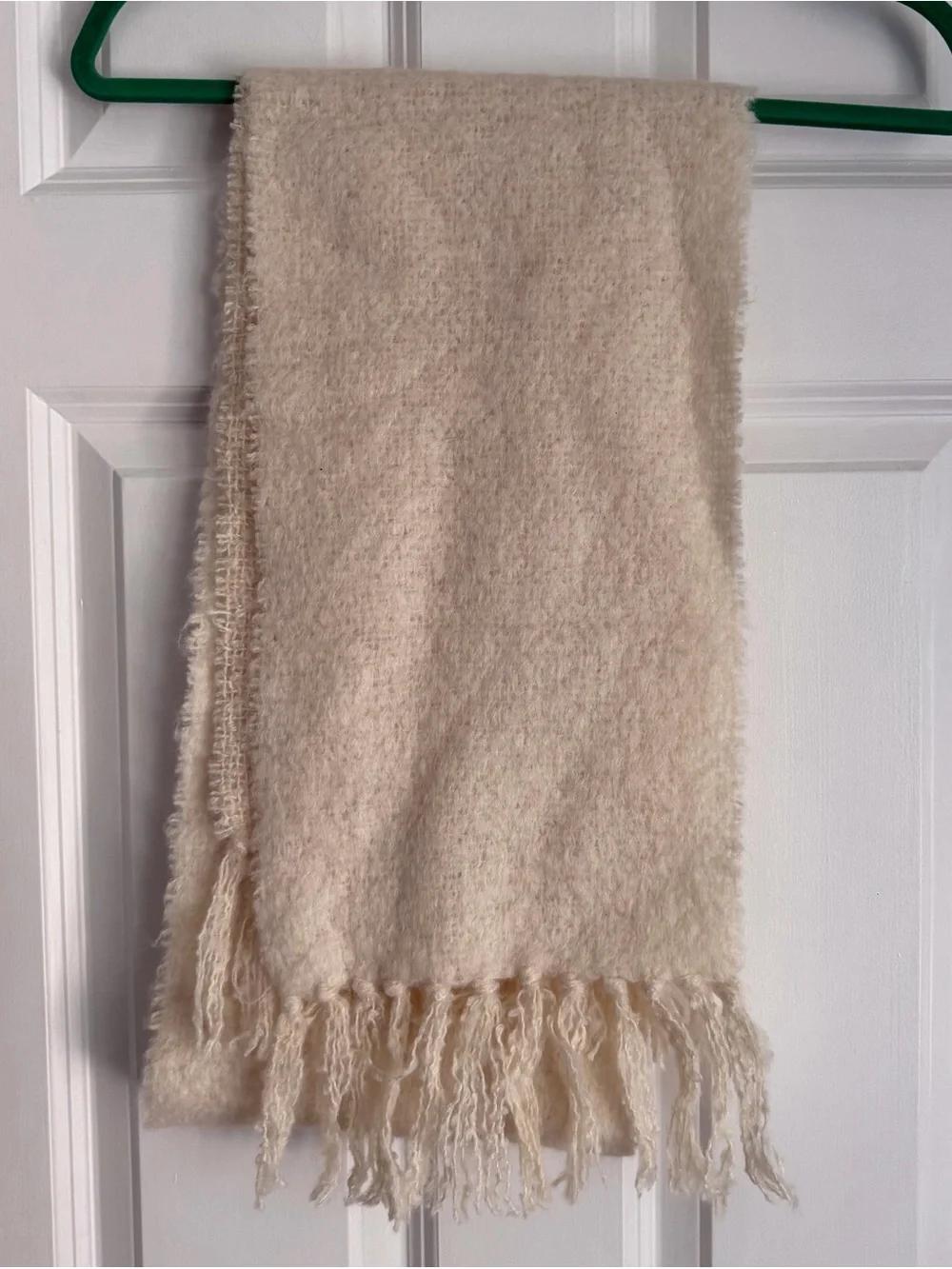 Donegal Designs Cream Mohair and Wool Blend Long Scarf from Ireland with Fringe